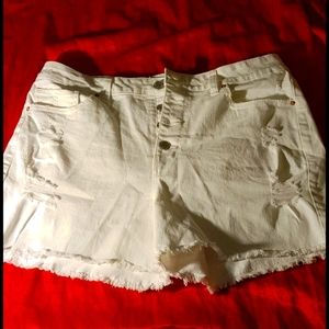 White distressed shorts